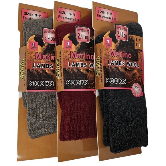 Women Socks Merino Lamb Wool , Thick Warm Winter Crew Socks, 3 Pairs NWT - Picture 1 of 4